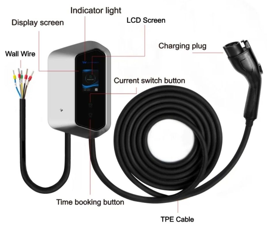 7KW 9KW 11KW 2.4 LCD 컬러 화면 벽 Ev 충전기 Ip54 110-240V