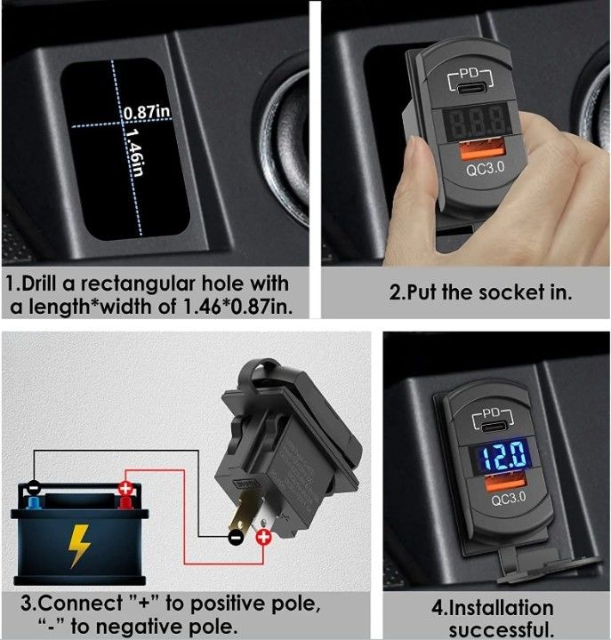 12v 24v USB 충전기 로커 스위치 빠른 충전 소켓 방수 빠른 듀얼 Pd Qc3.0 자동차용 보트