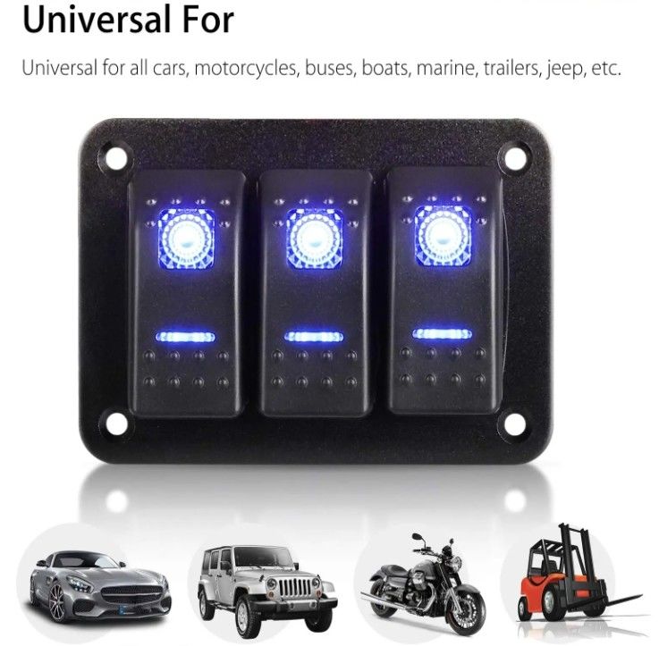 DC 12V 24V 블루 LED 백라이트 3 갱 알루미늄 5 핀 ON 오프 터글 로커 스위치 패널