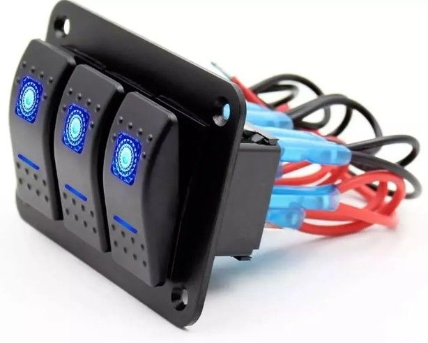 DC 12V 24V 블루 LED 백라이트 3 갱 알루미늄 5 핀 ON 오프 터글 로커 스위치 패널