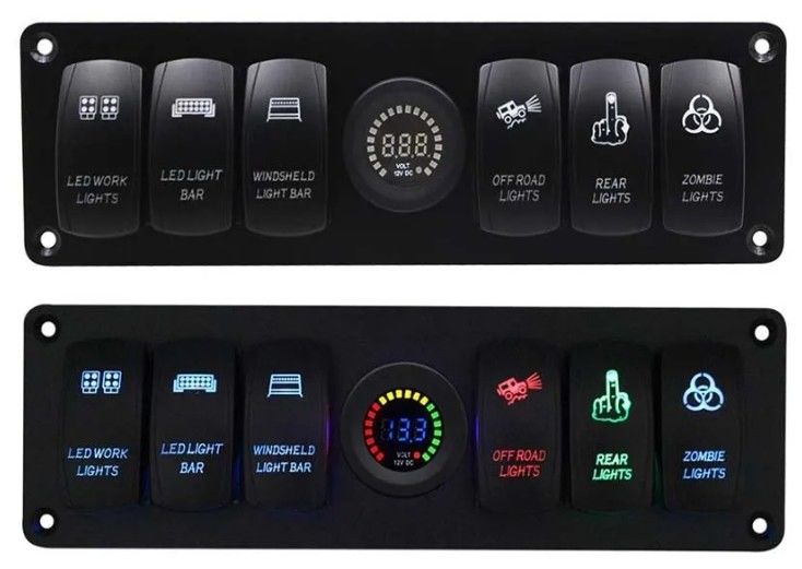 컬러 볼트미터 6 갱 DC12V 24V LED ON 오프 5 PIN 로커 스위치 패널