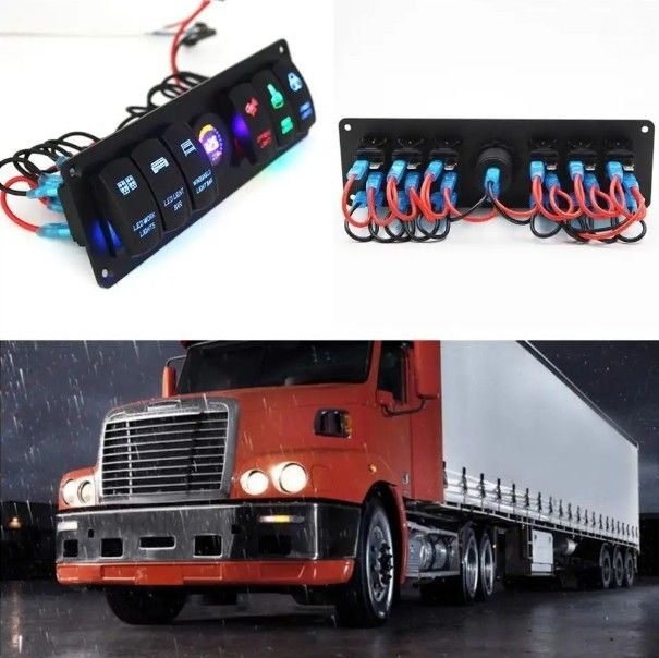컬러 볼트미터 6 갱 DC12V 24V LED ON 오프 5 PIN 로커 스위치 패널