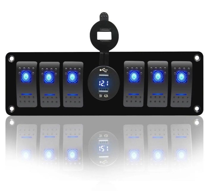 컬러 볼트미터 6 갱 DC12V 24V LED ON 오프 5 PIN 로커 스위치 패널