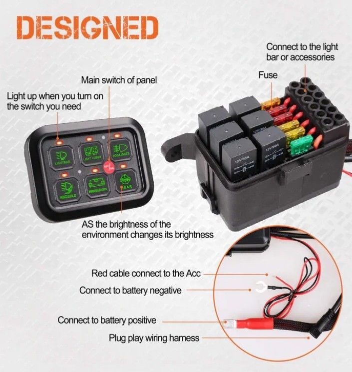 6 갱 12V LED 스위치 패널 RGB 키트 자동 디밍 가능한 APP와 함께 보편적인 라이트 바 컨트롤러