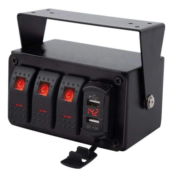 DC12V 24V 3 밴드 레드 LED 라이트 로커 스위치 패널 박스 차기 4.8A USB 충전기 밸트미터 자동차 해군 트럭 보트