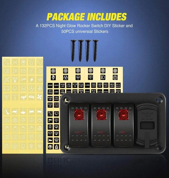 DC12V 24V 3 밴드 레드 LED 라이트 로커 스위치 패널 박스 차기 4.8A USB 충전기 밸트미터 자동차 해군 트럭 보트