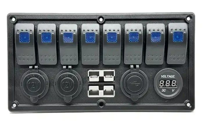 12V 8 Way Gang Rocker 스위치 패널 W / 50A 듀얼 앤더슨 플러그 액세서리 전원 소켓 & 듀얼 USB