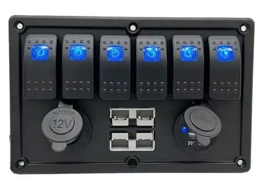 12V 8 Way Gang Rocker 스위치 패널 W / 50A 듀얼 앤더슨 플러그 액세서리 전원 소켓 & 듀얼 USB