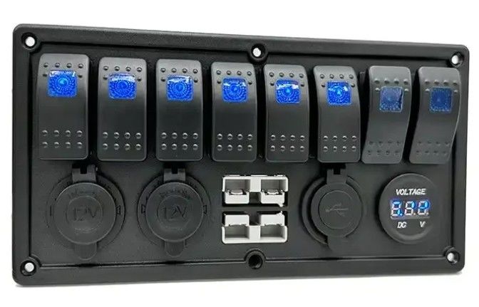 12V 8 Way Gang Rocker 스위치 패널 W / 50A 듀얼 앤더슨 플러그 액세서리 전원 소켓 & 듀얼 USB