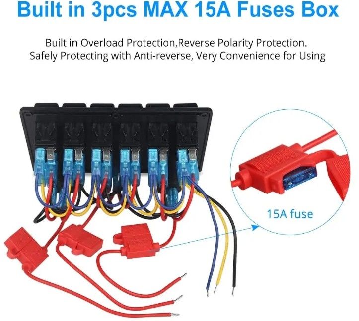 방수 해상 보트 로커 스위치 패널 6 갱 두 개의 USB 소켓 3.1A 볼트 미터 블루 LED 조명