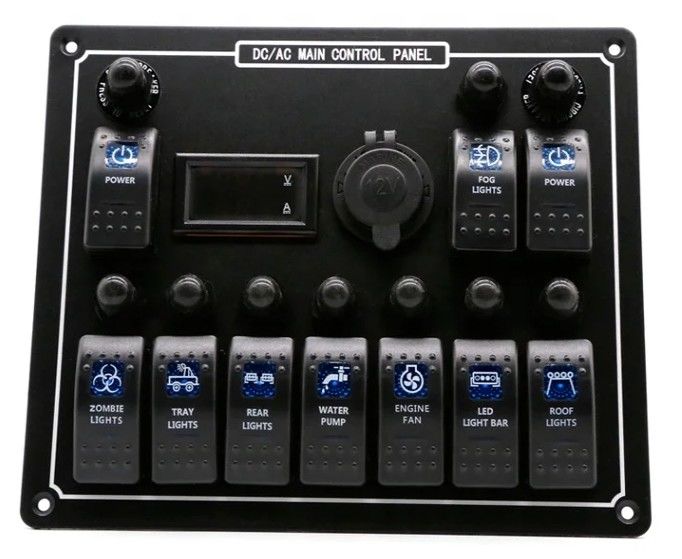 10 갱 스위치 패널 USB 패스트 듀얼 충전자 소켓 패널 라이트 멀티 기능 보트 스위치 패널 해양 전력 시스템