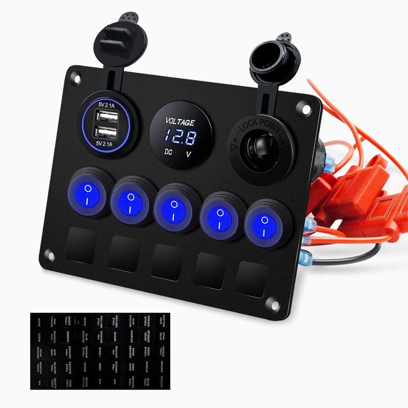 5 밴드 방수 로커 스위치 패널과 함께 두 개의 USB 슬롯 소켓과 함께 블루 LED 조명