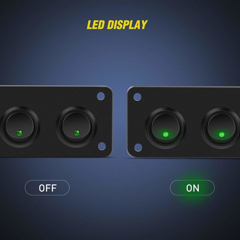 5 갱 로커 스위치 패널 20A 3 핀 ON OFF 12V 녹색 트오글 스위치 자동차 트럭 보트