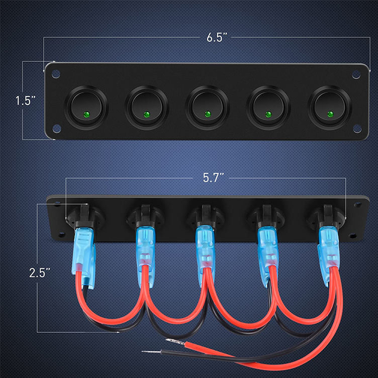 5 갱 로커 스위치 패널 20A 3 핀 ON OFF 12V 녹색 트오글 스위치 자동차 트럭 보트