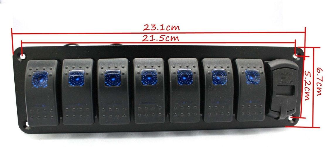 DC 12V 7 갱 로커 스위치 패널 4.8 Amp 듀얼 USB 충전기 LED