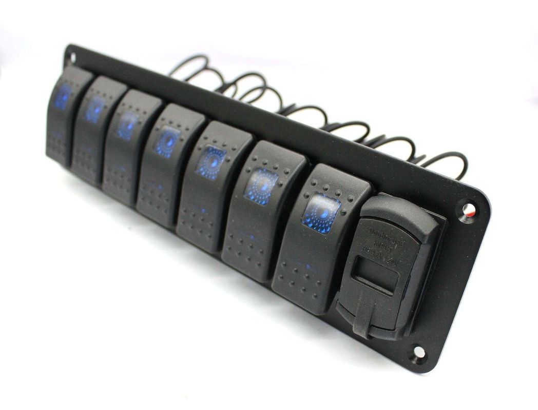 DC 12V 7 갱 로커 스위치 패널 4.8 Amp 듀얼 USB 충전기 LED